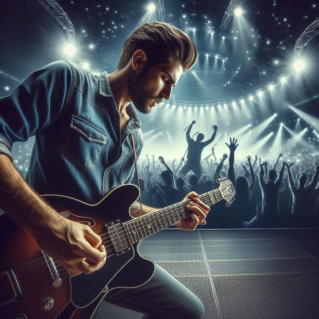 A Man Is Playing Guitar During Guitar Revolution